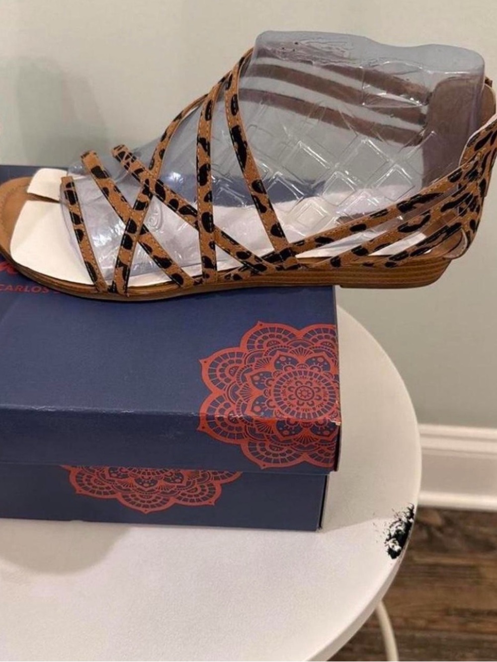 Carlos by Carlos Santana Leopard Strappy Wedge Sandals - Brown/Black - Picture 2 of 2